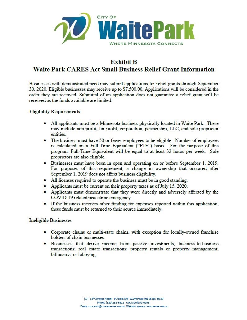 WP CARES Act Small Business Relief Grant Information Pg1